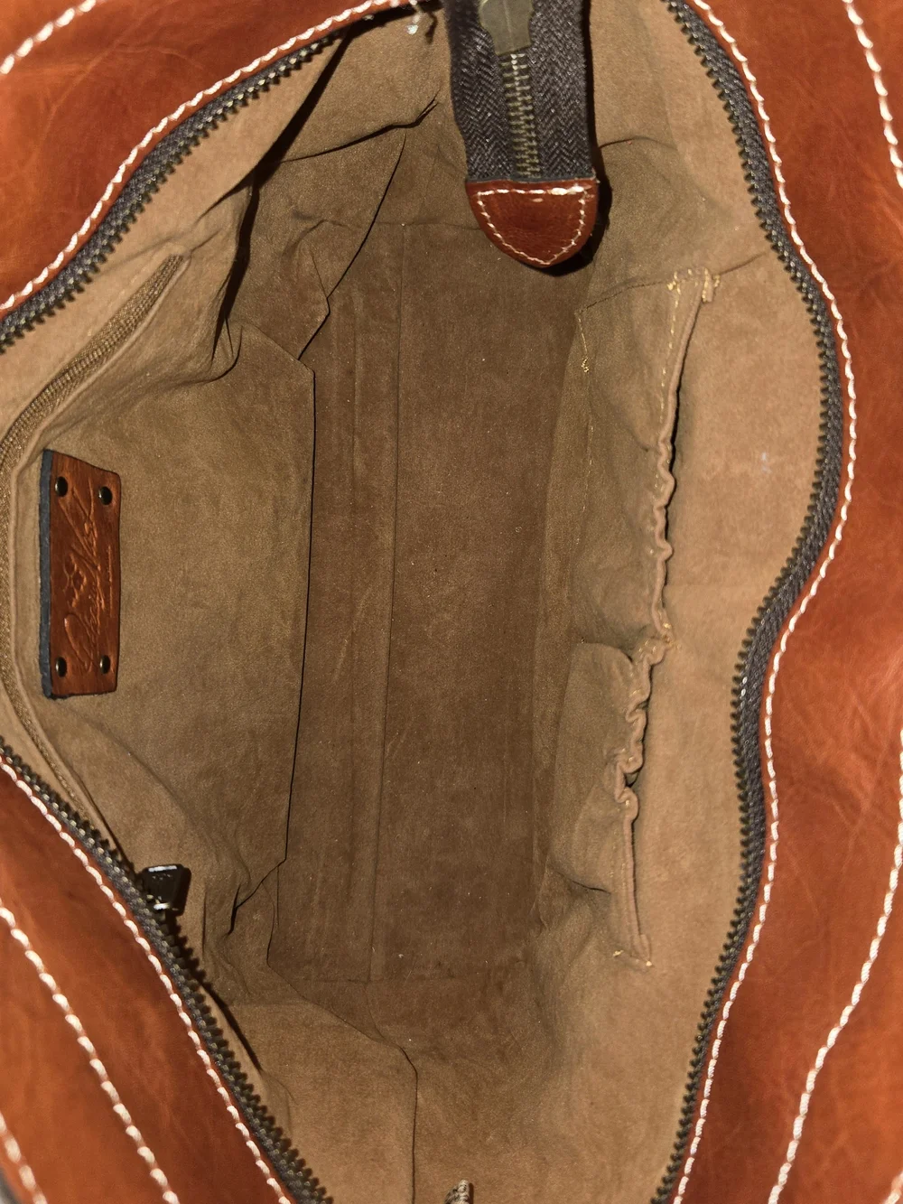 Patricia Nash Brown Italian Leather Tote Shoulder Bag Cognac Multi Pocket Large